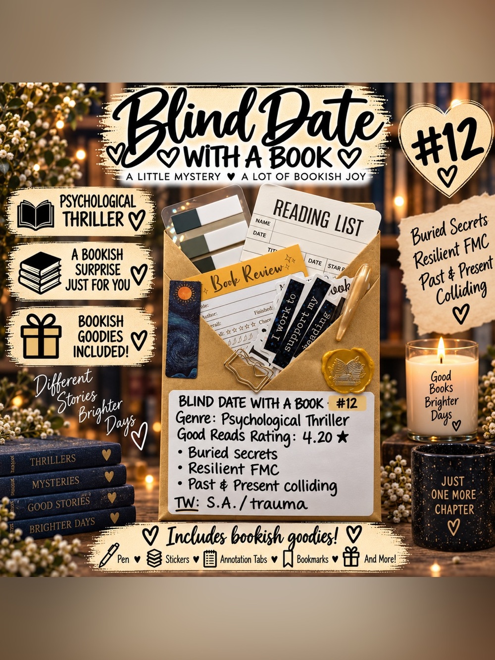 Blind Date With A Book #12 - Psychological Thriller Book + Accessories